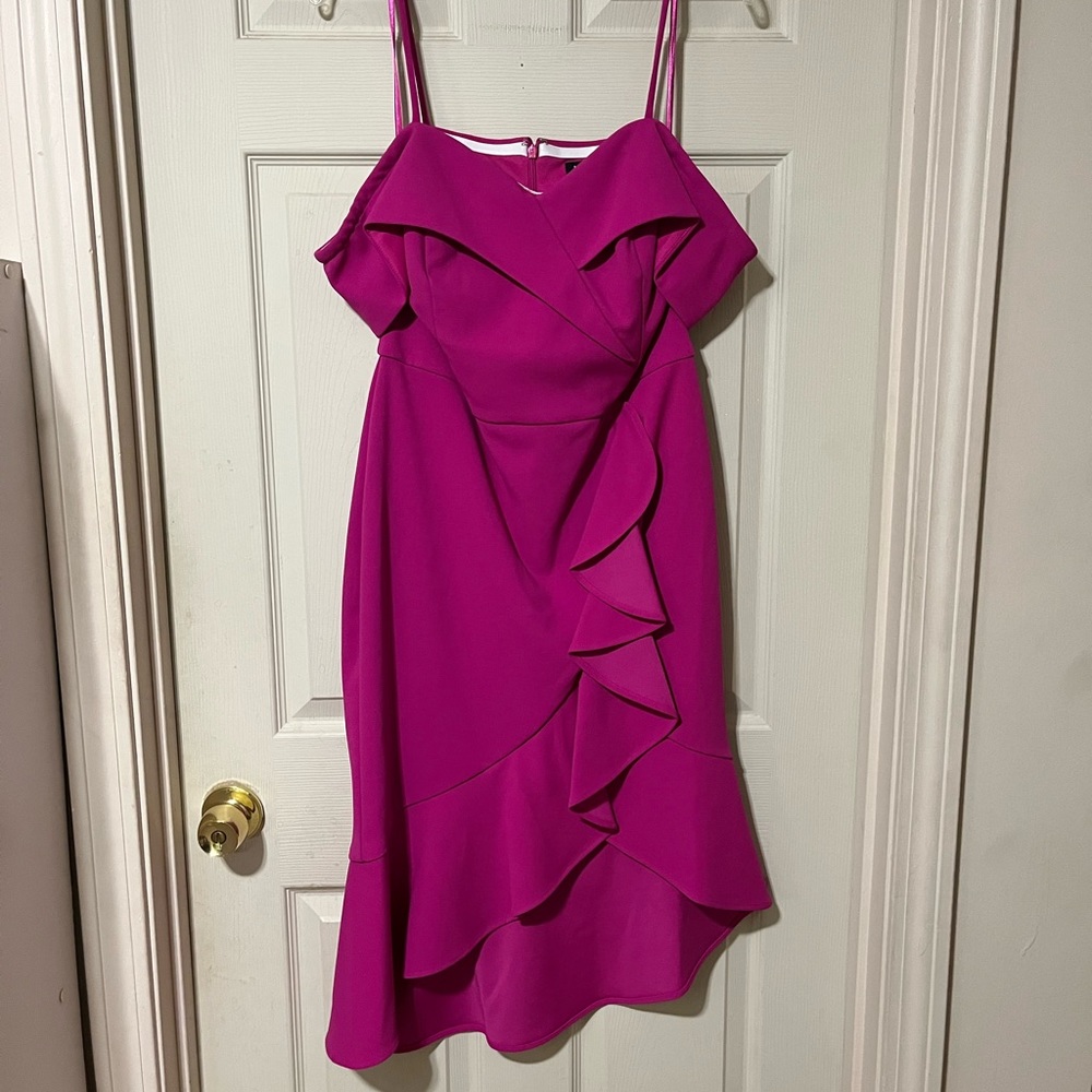 Bebe NWT fuchsia pink ruffle dress,, size 12